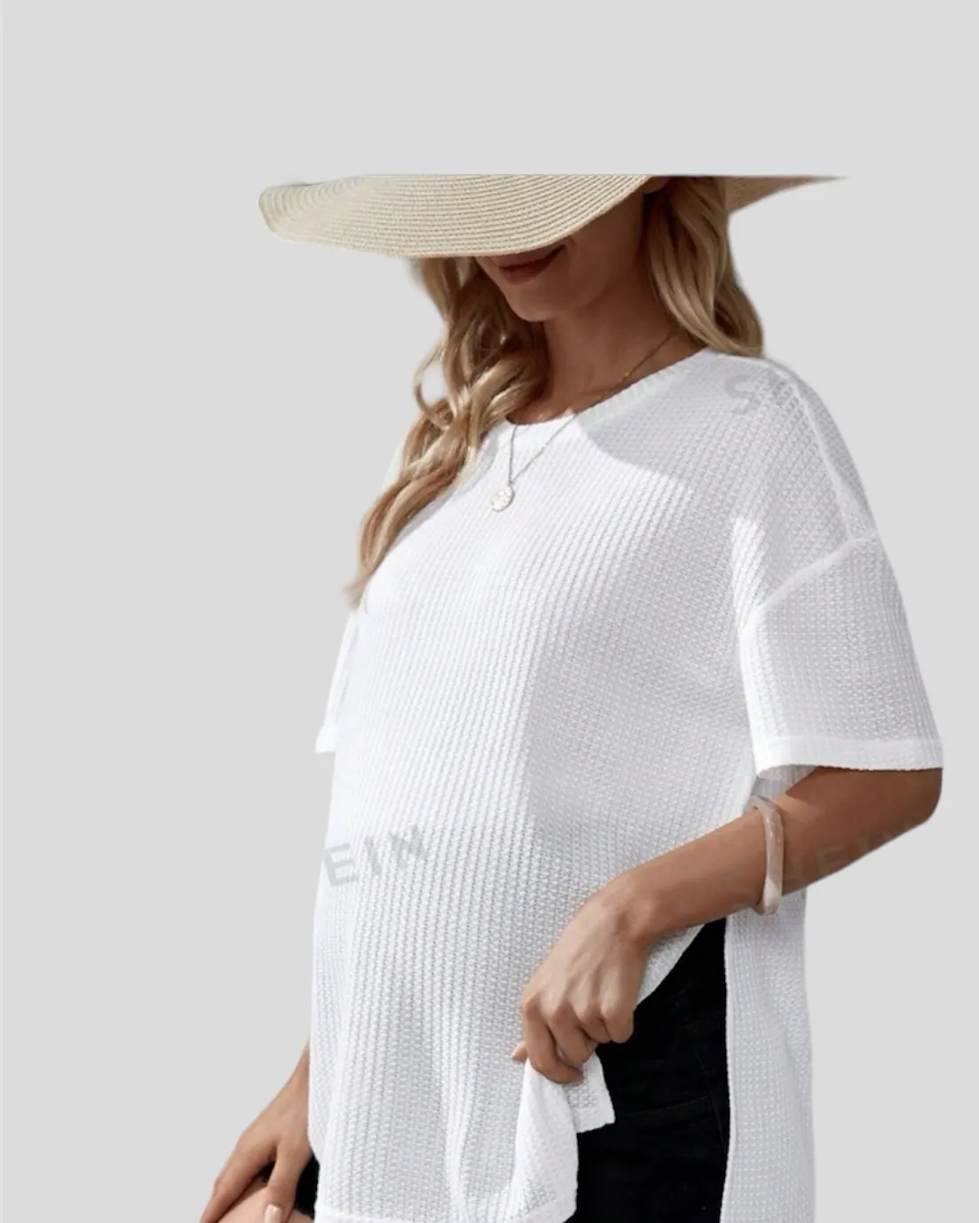 Maternity Waffle Knit Drop Shoulder Tee